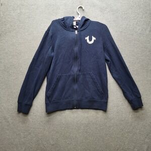 True Religion Men Hoodie S Navy Guitar Buddha Logo Zipper Graphic Print Long